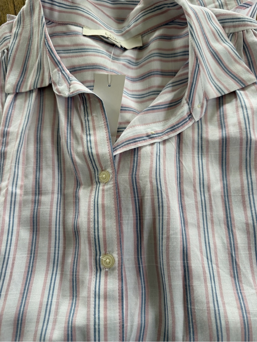 Women’s LOFT Pink and Blue Striped Button-Down Shirt, Size S